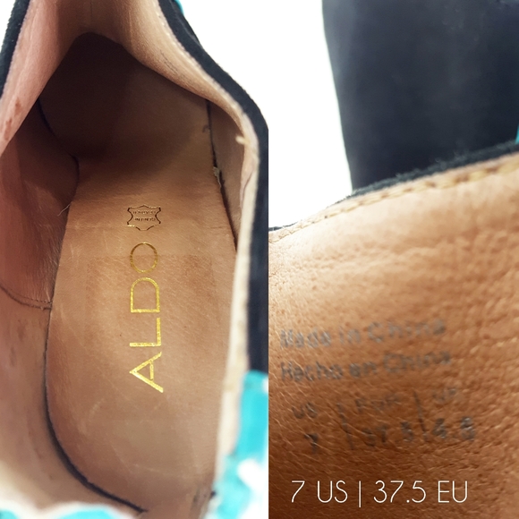 🔖Aldo💙Multicolor Suede Chunky Closed Toe Platform Booties Heels - Picture 9 of 12